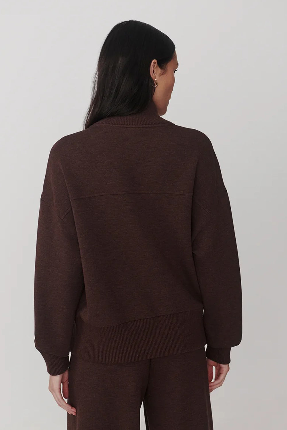 Varley Bronya Button Placket Sweat in Coffee Bean Marl
