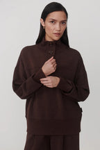 Varley Bronya Button Placket Sweat in Coffee Bean Marl