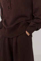 Varley Bronya Button Placket Sweat in Coffee Bean Marl