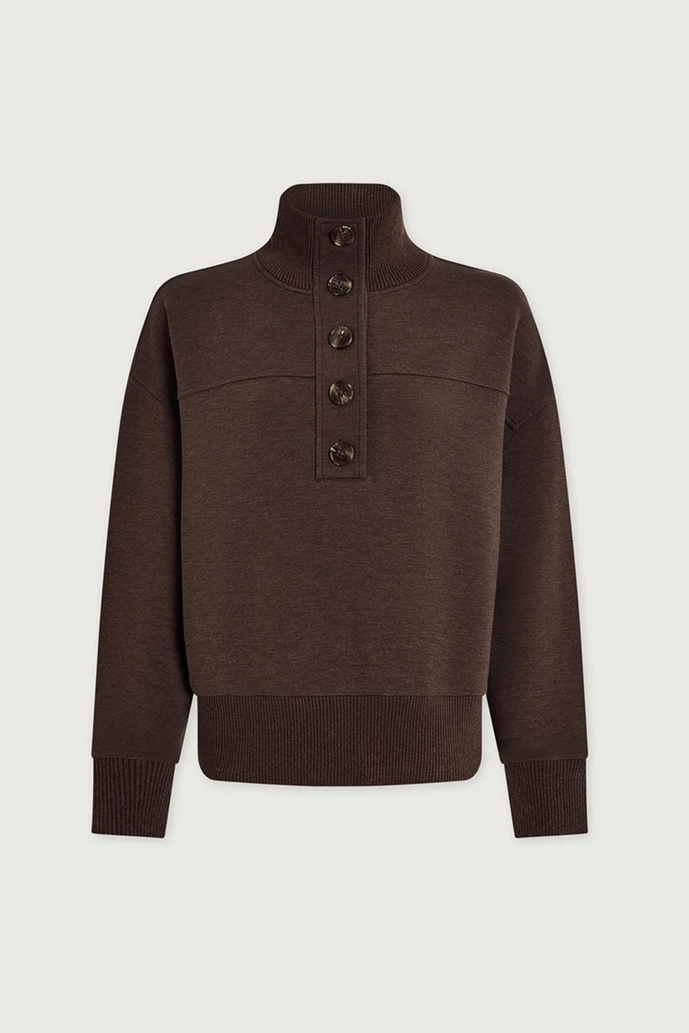 Varley Bronya Button Placket Sweat in Coffee Bean Marl
