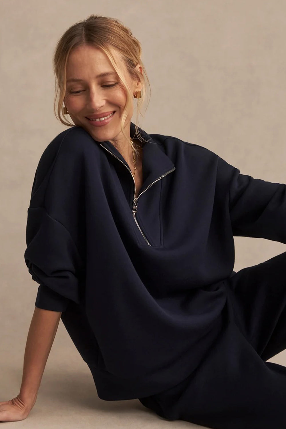 Varley Hawley Half Zip Sweat in Navy