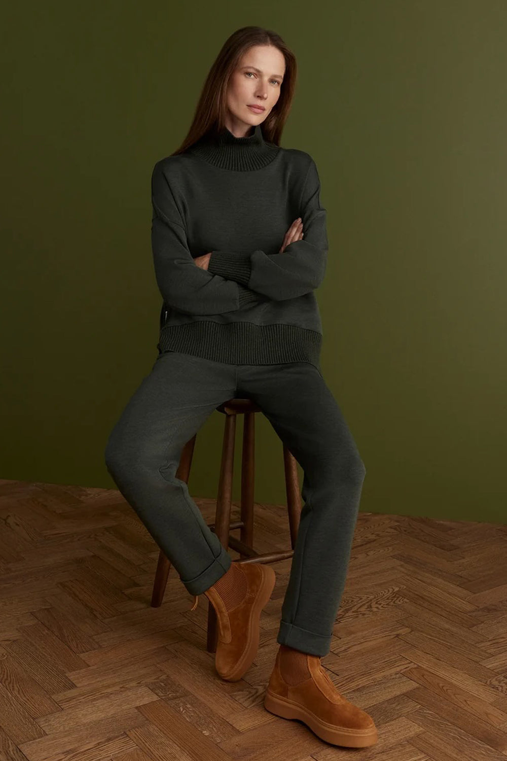 Varley The Rolled Cuff Pant 28.5 in Olive Marl