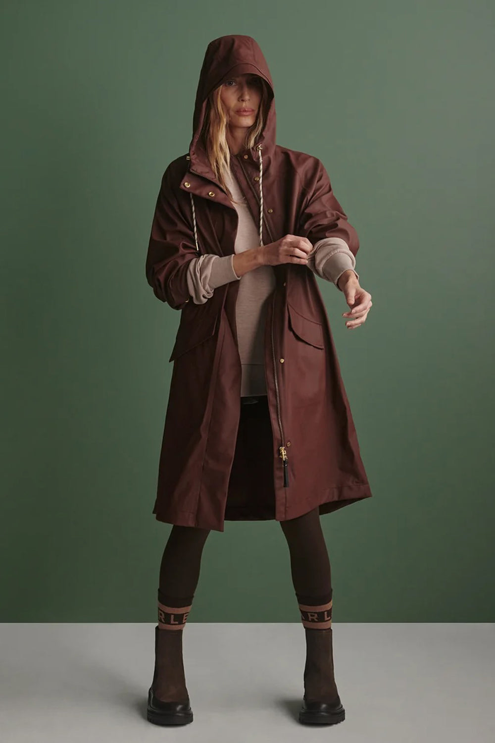 Varley Tovera Long Rain Jacket in Deep Mahogany