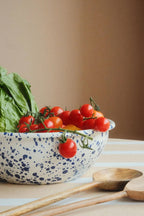 Yod & Co Splatter Enamel Salad Bowl in Cream / Blue