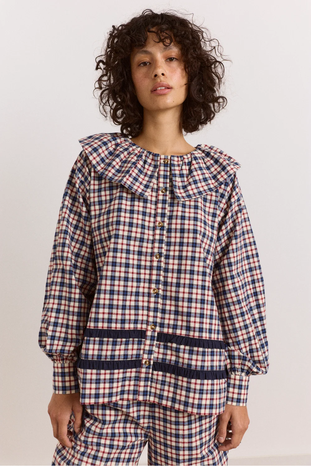 Damson Madder Aletta PJ Set in Cherry Navy Check