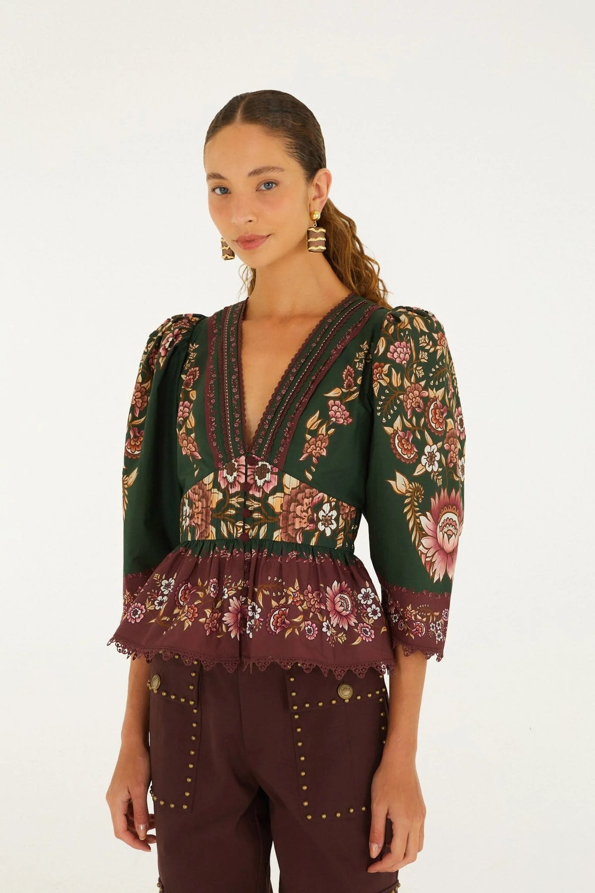 Farm Rio Daniela Green Blouse