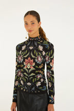 Farm Rio Natalia Black Jersey Blouse