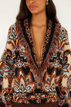 Farm Rio Tapestry Dream Cream Knit Fringe Cardigan