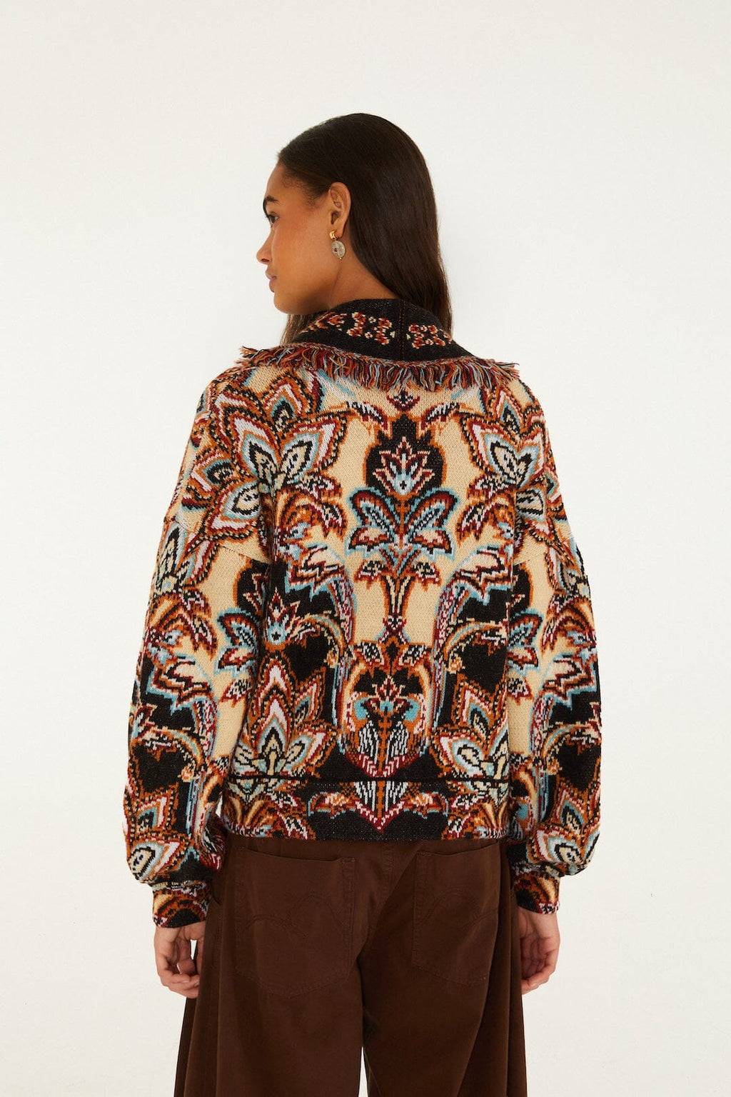 Farm Rio Tapestry Dream Cream Knit Fringe Cardigan