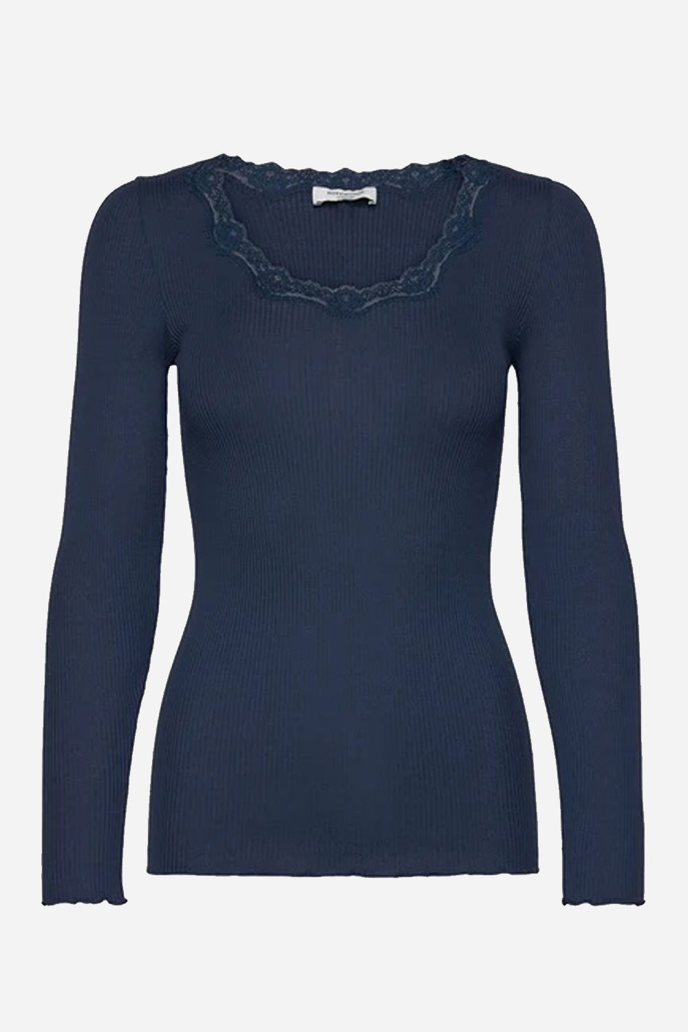 Rosemunde Babette Silk Long Sleeve U-Neck Lace T-Shirt in Navy