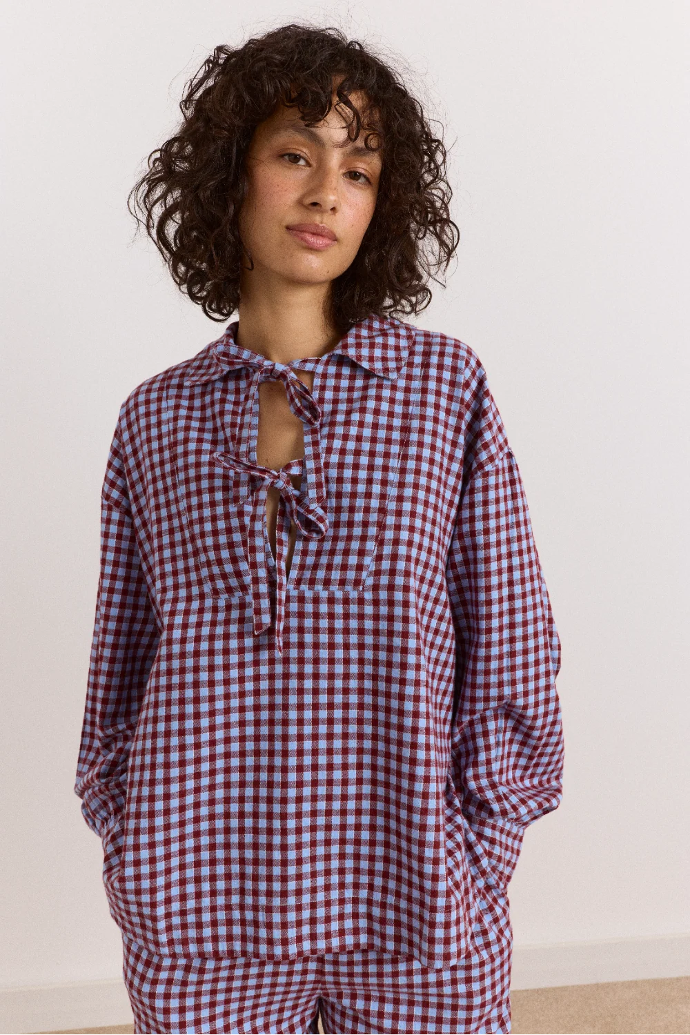 Damson Madder Floki PJ Set in Flannel Red and Blue Gingham