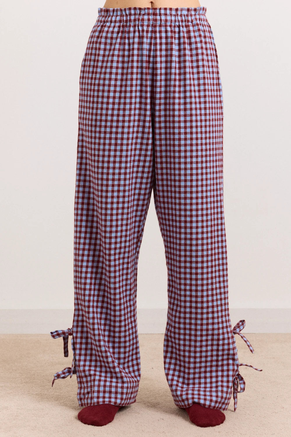 Damson Madder Floki PJ Set in Flannel Red and Blue Gingham