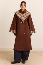 Damson Madder Reversible Longline Jerry Trench in Chocolate