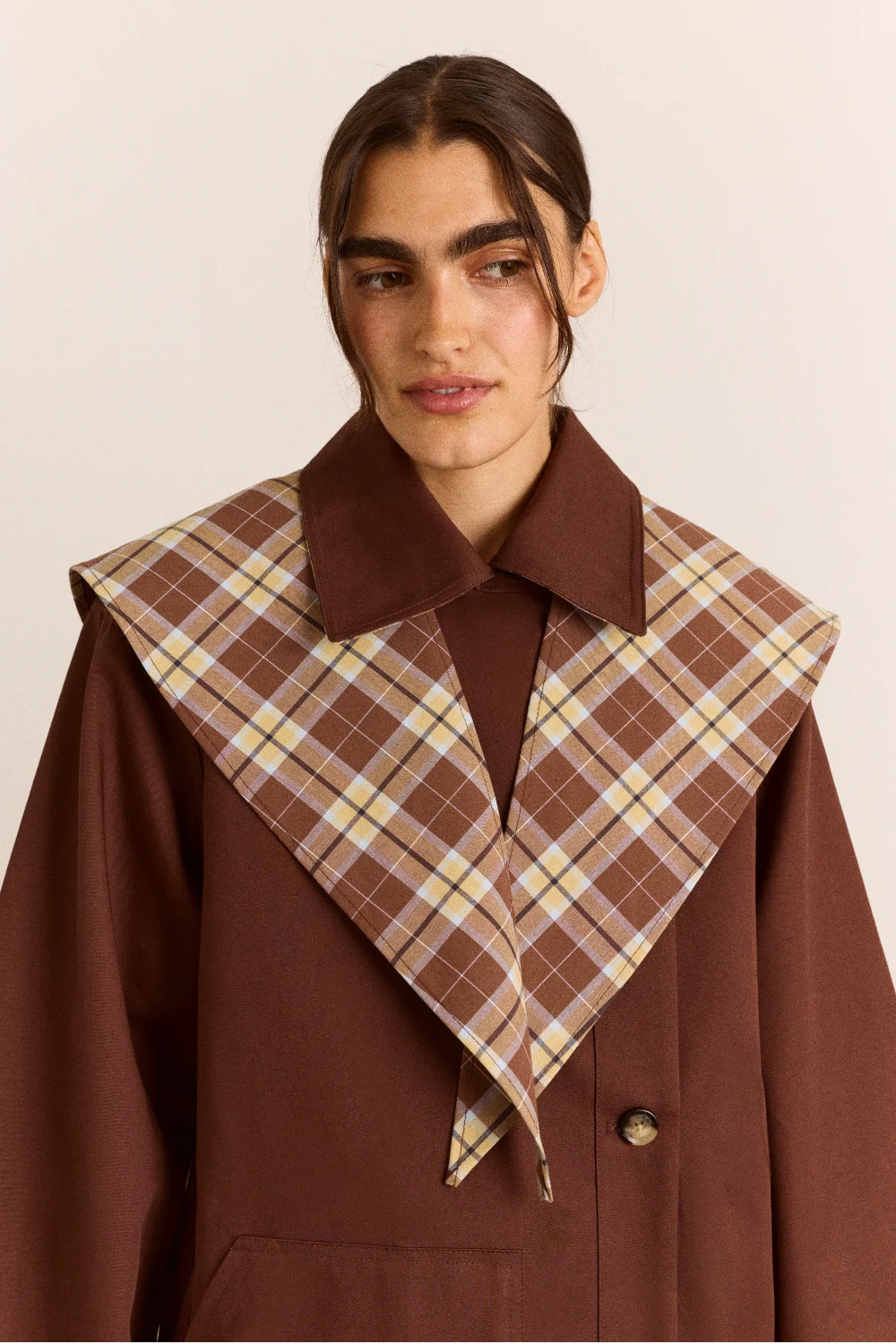 Damson Madder Reversible Longline Jerry Trench in Chocolate