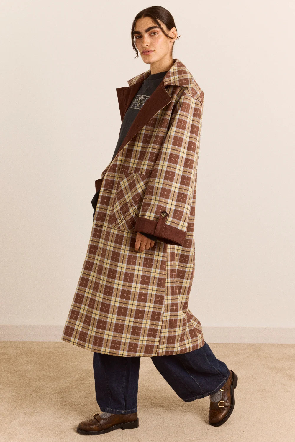 Damson Madder Reversible Longline Jerry Trench in Chocolate