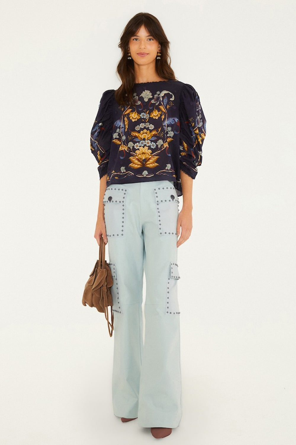 Farm Rio Golden Nature Navy Blue Blouse