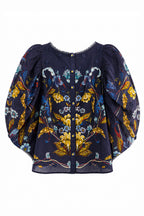 Farm Rio Golden Nature Navy Blue Blouse