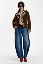 Essentiel Antwerp Kugar Brown Cardigan with White Contrast Trim