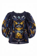 Farm Rio Golden Nature Navy Blue Blouse