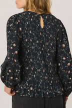 Indi & Cold Floral Smocked Blouse in Navy
