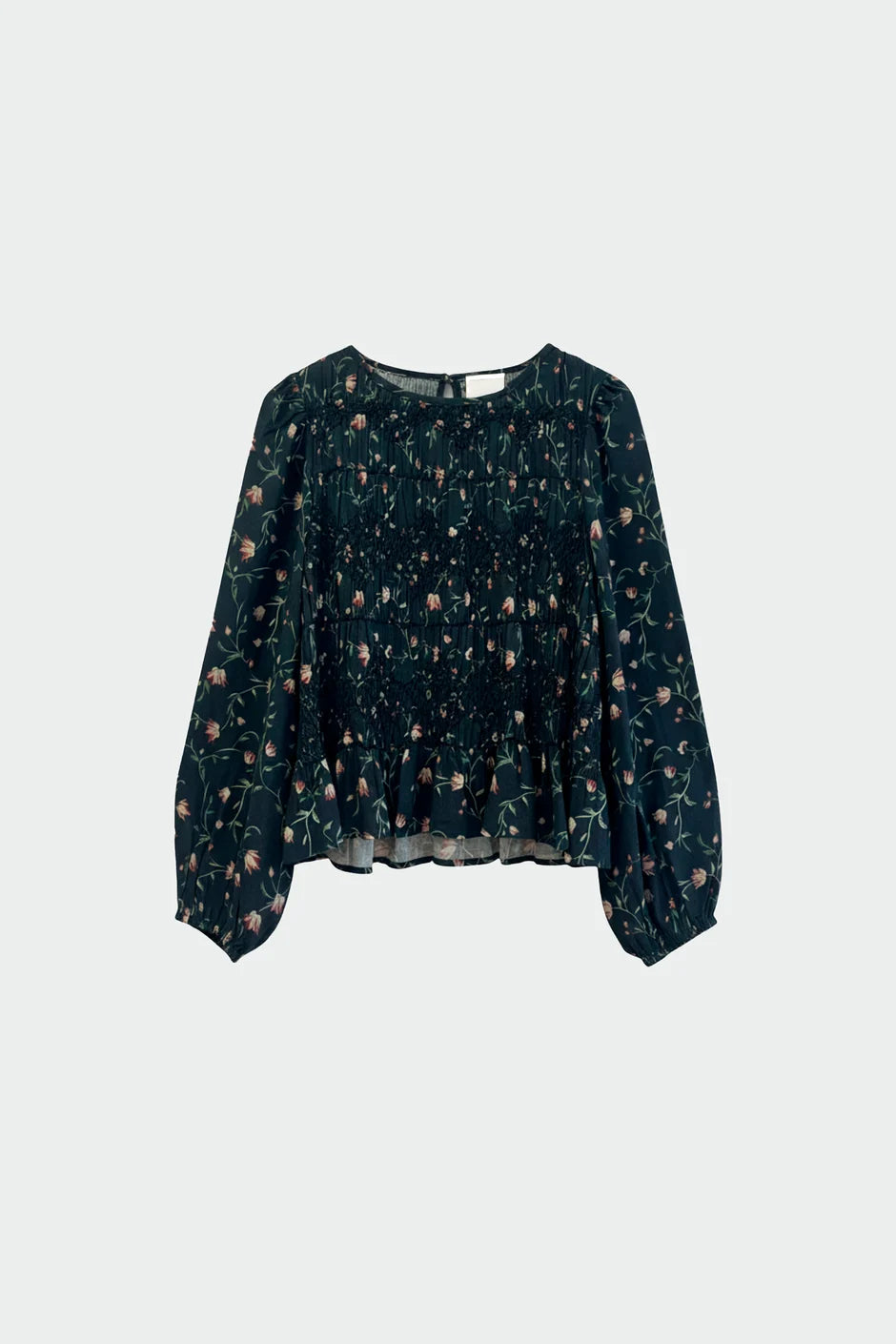 Indi & Cold Floral Smocked Blouse in Navy
