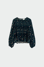 Indi & Cold Floral Smocked Blouse in Navy