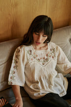 Indi & Cold Cross Stitch Detail Blouse in Cream
