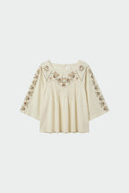 Indi & Cold Cross Stitch Detail Blouse in Cream