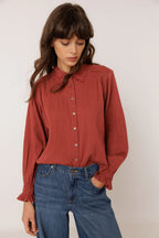 Indi & Cold Double Gauze Collared Blouse in Cherry