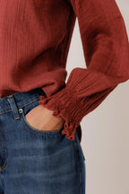 Indi & Cold Double Gauze Collared Blouse in Cherry