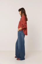 Indi & Cold Double Gauze Collared Blouse in Cherry