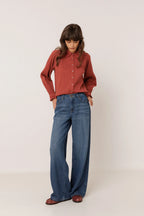 Indi & Cold Double Gauze Collared Blouse in Cherry