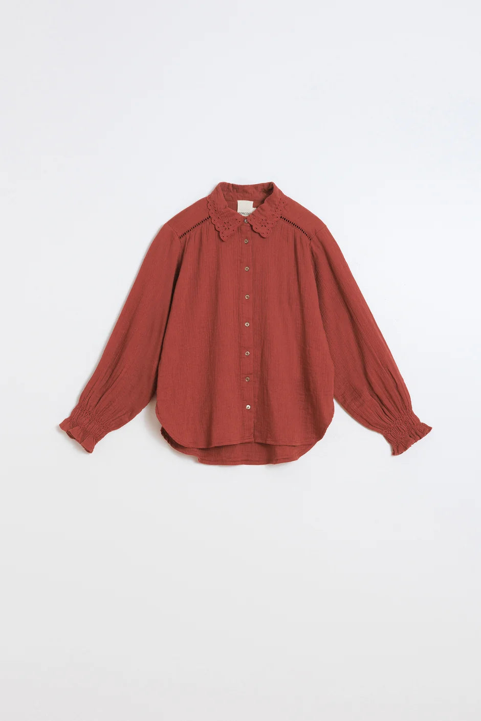 Indi & Cold Double Gauze Collared Blouse in Cherry