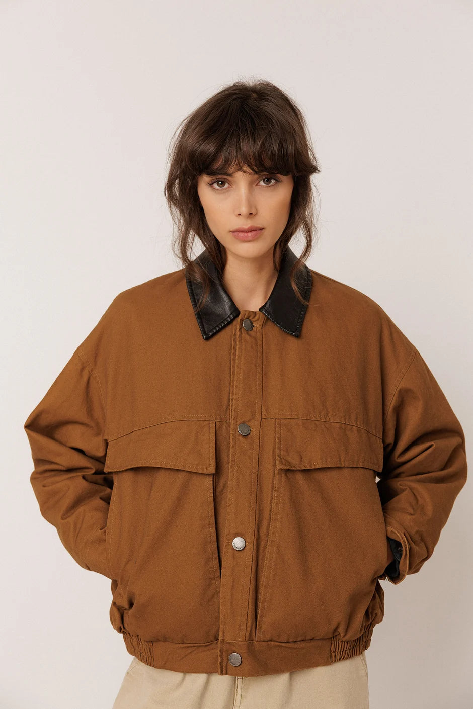 Indi & Cold Washed Effect Quilted Jacket in Toffee