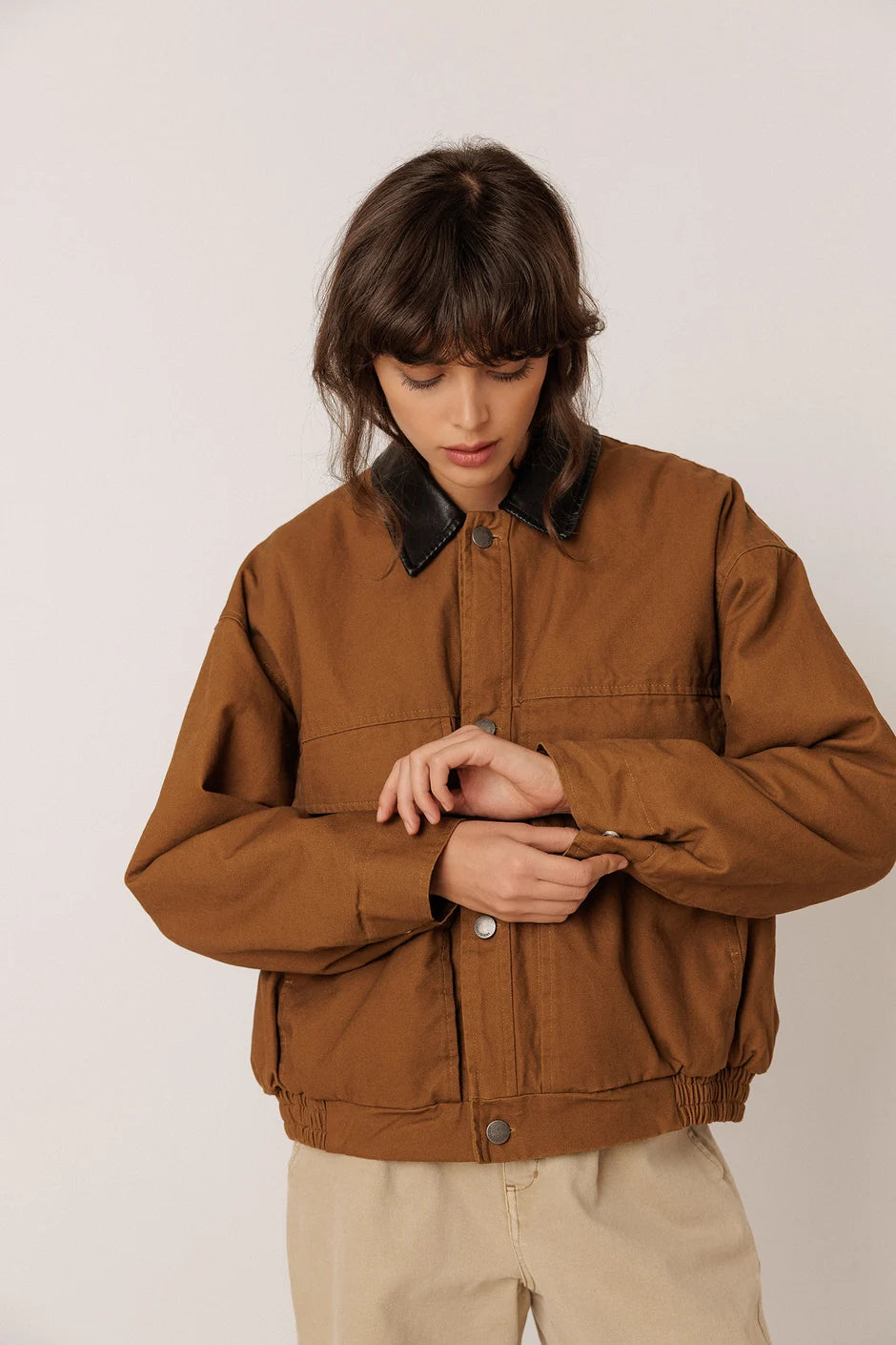 Indi & Cold Washed Effect Quilted Jacket in Toffee