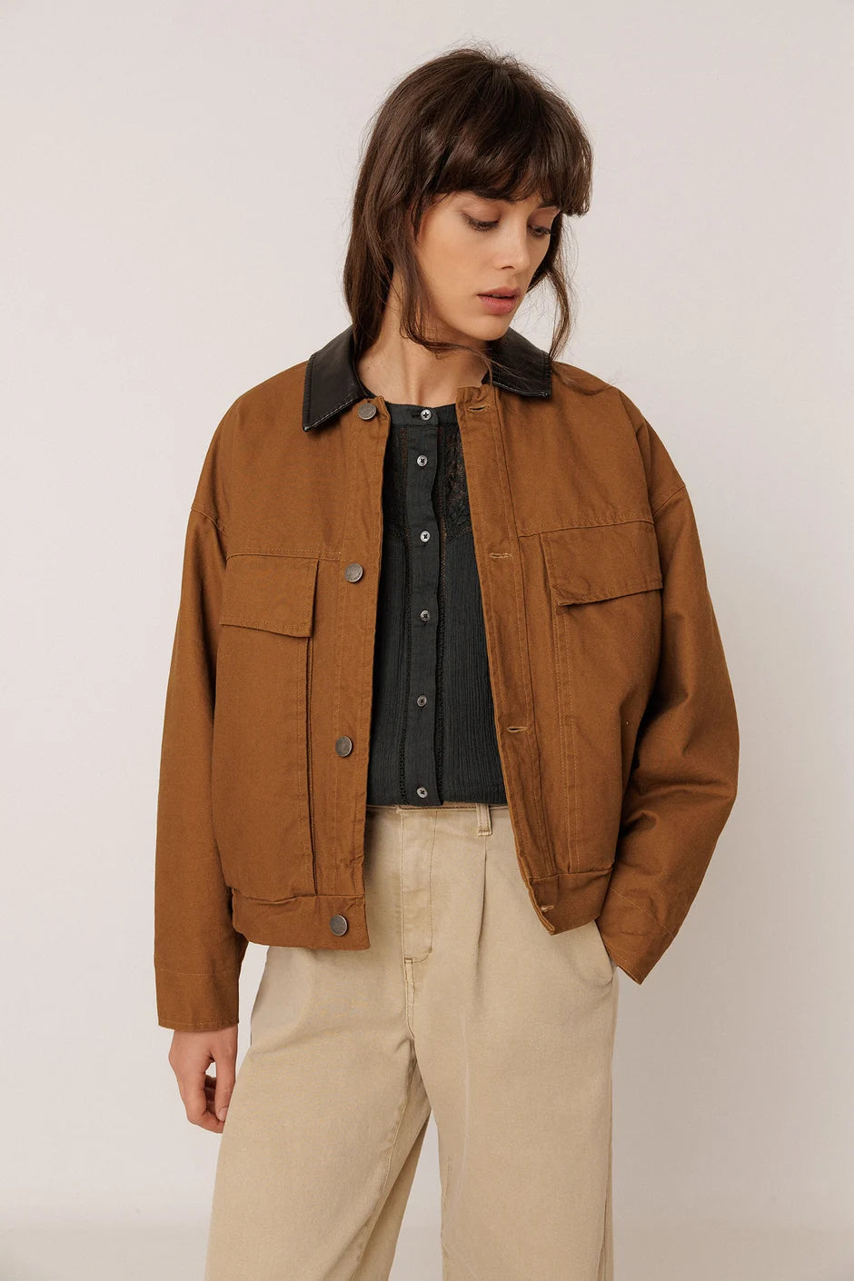 Indi & Cold Washed Effect Quilted Jacket in Toffee