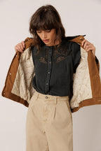 Indi & Cold Washed Effect Quilted Jacket in Toffee